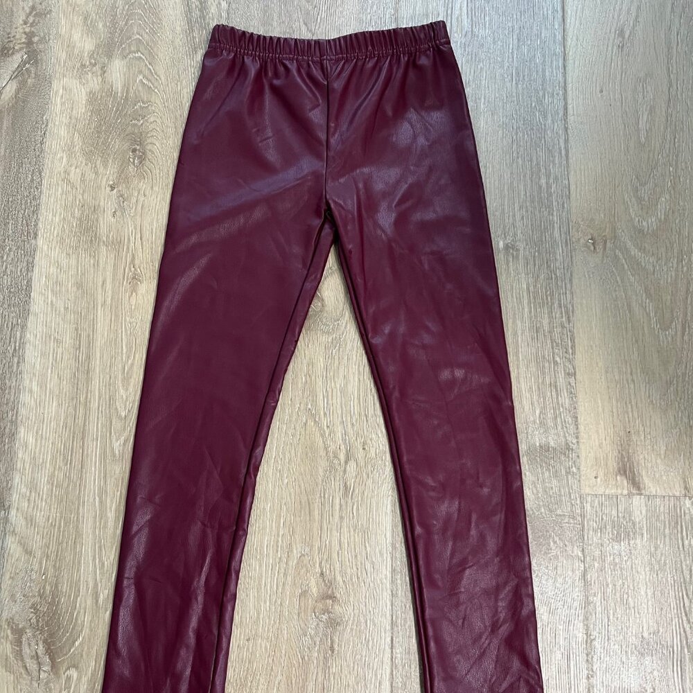 NICOLE MILLER New York Maroon Faux Leather Pants w/Stretch - Girls - 7 - New